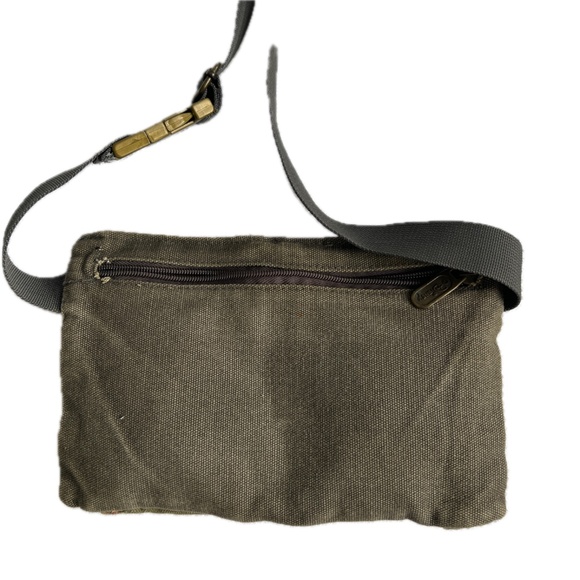 Disney Waist Bag Cotton Canvas Green Patchwork Mickey Back Zipper Travel RUZ - Picture 2 of 7